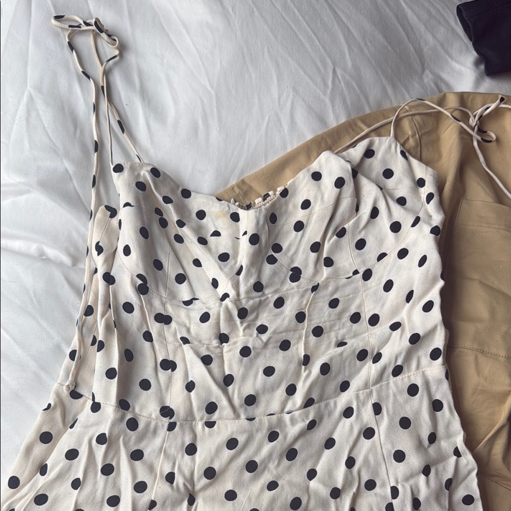 Reformation Cream Polka Dot Mini Dress with Black Dots